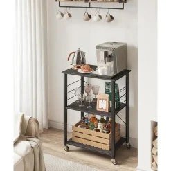 Furnihaus Keukentrolley - op wieltjes - 2 legplanken - zwart - 60cm