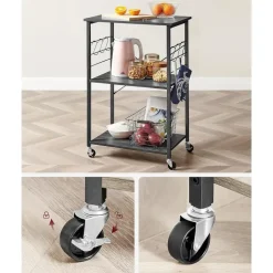 Furnihaus Keukentrolley - op wieltjes - 2 legplanken - zwart - 60cm