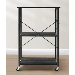 Furnihaus Keukentrolley - op wieltjes - 2 legplanken - zwart - 60cm