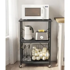 Furnihaus Keukentrolley - op wieltjes - 2 legplanken - zwart - 60cm