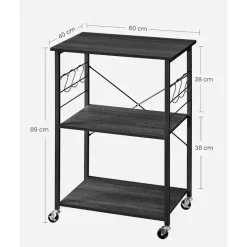 Furnihaus Keukentrolley - op wieltjes - 2 legplanken - zwart - 60cm