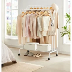 Furnihaus Kledingroede Kledingrek Dubbele Kledingophangrail met wielen 103,5 cm