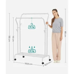Furnihaus Kledingroede Kledingrek Dubbele Kledingophangrail met wielen 103,5 cm