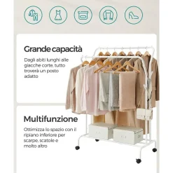 Furnihaus Kledingroede Kledingrek Dubbele Kledingophangrail met wielen 103,5 cm