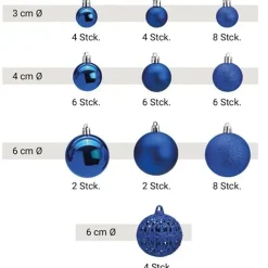 G. Wurm Kerstballen - 50ST - blauw - 3 - 4 - 6 cm - kunststof