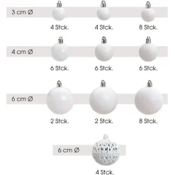 G. Wurm Kerstballen - 50ST - wit - 3 - 4 - 6 cm - kunststof