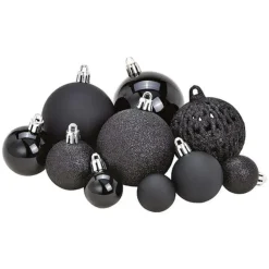 G. Wurm Kerstballen - 50ST - zwart - 3 - 4 - 6 cm - kunststof