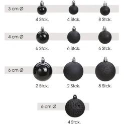 G. Wurm Kerstballen - 50ST - zwart - 3 - 4 - 6 cm - kunststof