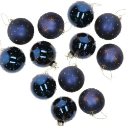 G. Wurm Kerstballen - 12x - blauw - D6 cm - glas - gedecoreerd