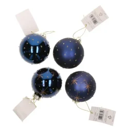 G. Wurm Kerstballen - 12x - blauw - D6 cm - glas - gedecoreerd