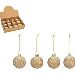 G. Wurm luxe kerstballen -12x - champagne - glas - 6 cm