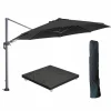 Garden Impressions Hawaii zweefparasol 3.5m zwart met voet en hoes