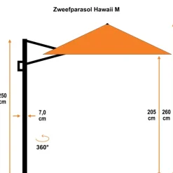 Garden Impressions Hawaii parasol S Ø300 zwart + 80kg voet en hoes