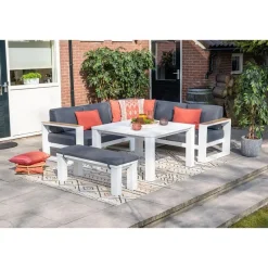 Garden Impressions Plaza lounge hoekset 3-delig wit - teak look