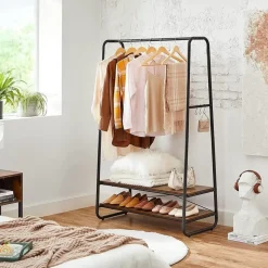 Garderobe - met 2 legplanken - 6 haken in S-vorm - vintage - Bruin-Zwart