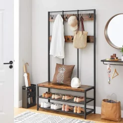 Garderoberek XL - industriële look - 12 haken - 100x186x40 cm - vintage bruin