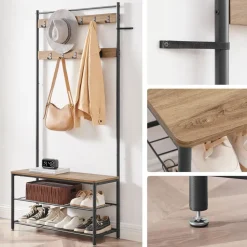 Garderoberek XL met Schoenenbank, Kapstok, H 175 cm en B 85 cm, Ashwood