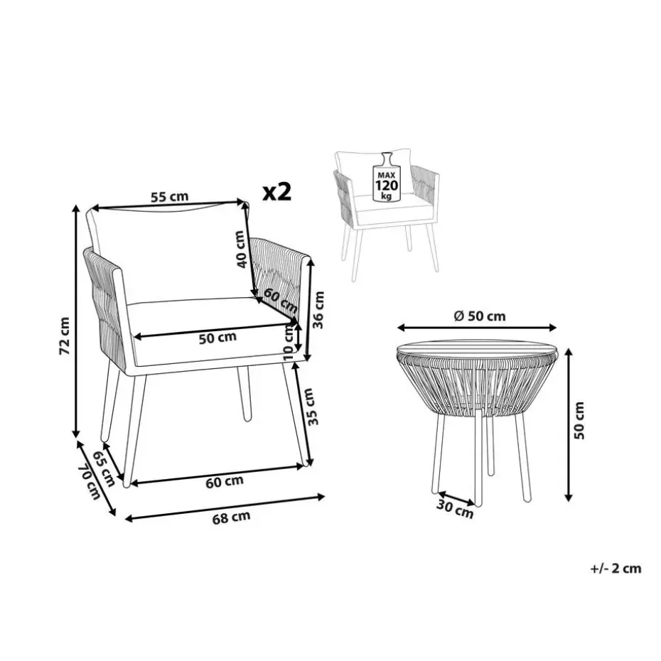 GARGANO - Bistroset voor 2 - Natuurlijk - PE rotan