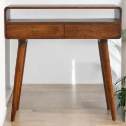 Gebogen Kastanje Sidetable met Open Sleuf