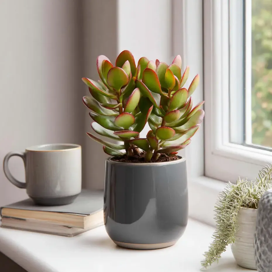 Geldboom - Set van 2 - Crassula ovata 'Sunset' - Hoogte 15-20cm - ⌀12cm