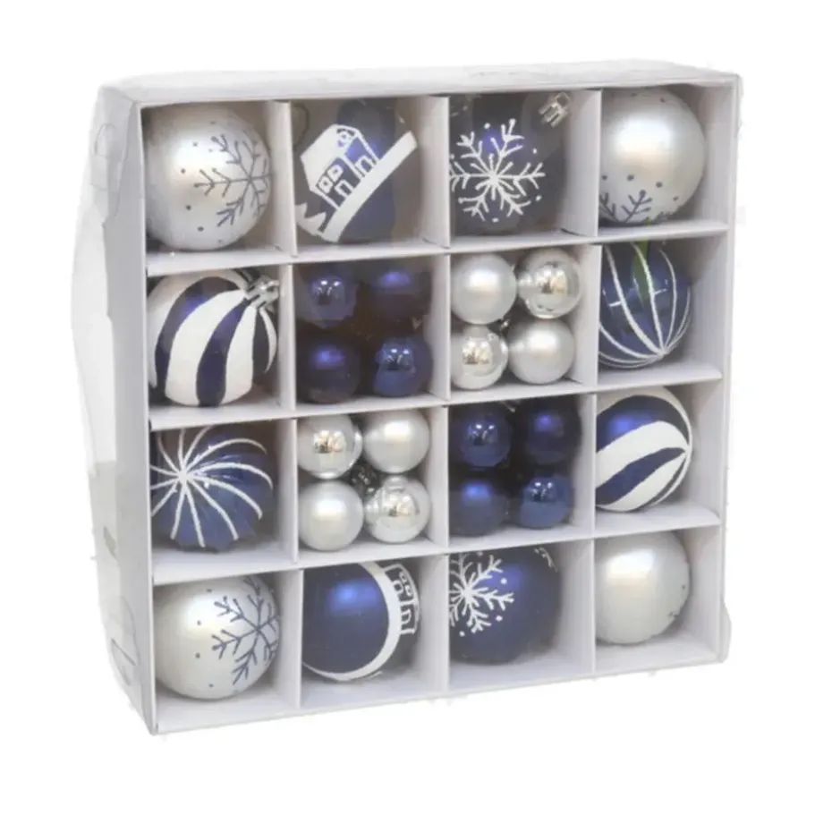 Gerimport kerstballen Kerstballen pakket - 42x - zilver/blauw