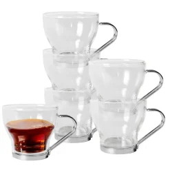 Gerimport theeglazen set - 6x stuks - 170 ml - RVS - oor/handvat