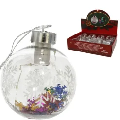 Gerimport Verlichte kerstbal -sneeuwvlok confetti -8cm -kunststof