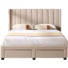 Gestoffeerd tweepersoonsbed Wallis - 140 x 200 cm - Met opberglades - Beige