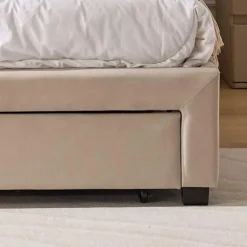 Gestoffeerd tweepersoonsbed Wallis - 140 x 200 cm - Met opberglades - Beige