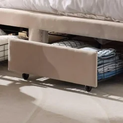 Gestoffeerd tweepersoonsbed Wallis - 140 x 200 cm - Met opberglades - Beige