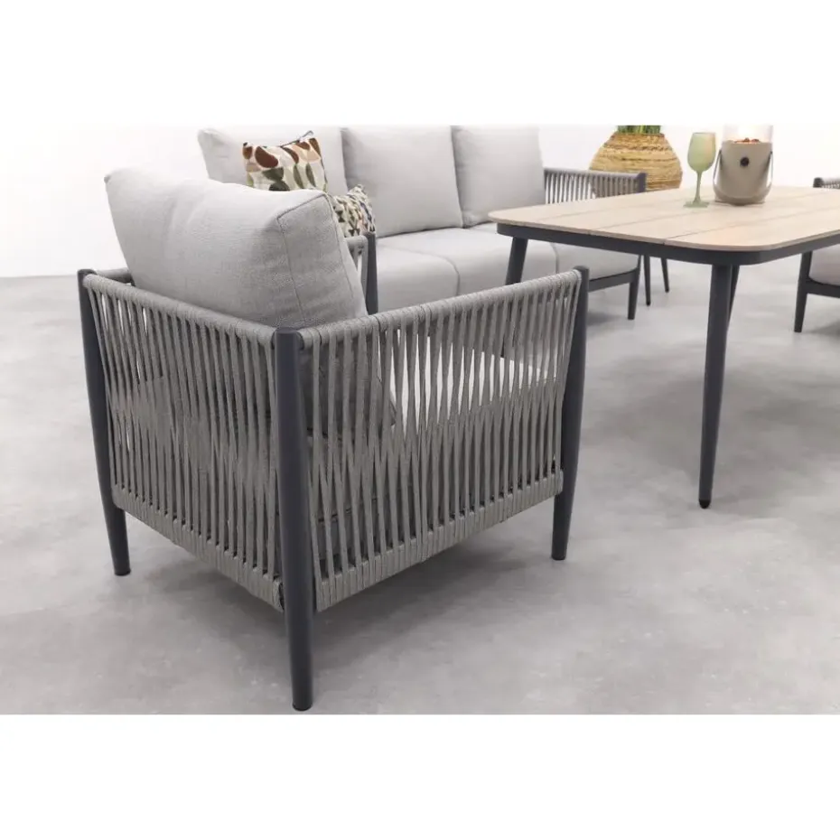 GI Diamo stoel/bank lounge-diningset (4-delig) - Carbon Black/Zand