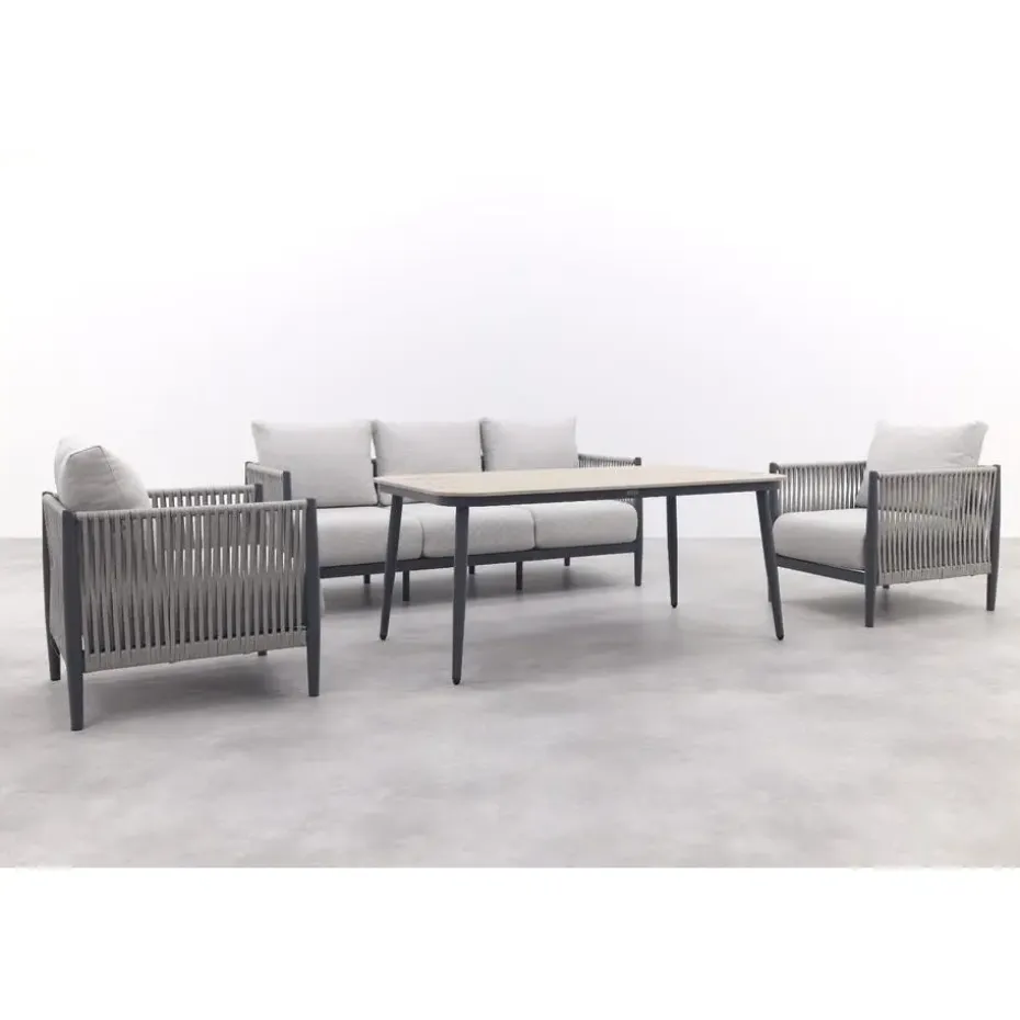 GI Diamo stoel/bank lounge-diningset (4-delig) - Carbon Black/Zand