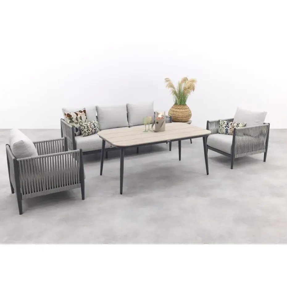 GI Diamo stoel/bank lounge-diningset (4-delig) - Carbon Black/Zand