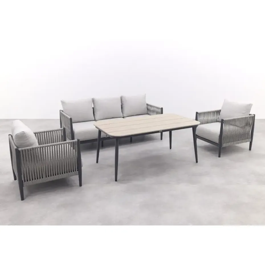 GI Diamo stoel/bank lounge-diningset (4-delig) - Carbon Black/Zand