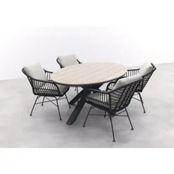 GI Margriet zwart/zand / Edison 180 x 115 cm. tafel - ovale tuinset