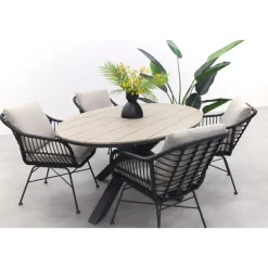 GI Margriet zwart/zand / Edison 180 x 115 cm. tafel - ovale tuinset