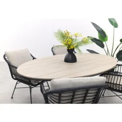 GI Margriet zwart/zand / Edison 180 x 115 cm. tafel - ovale tuinset