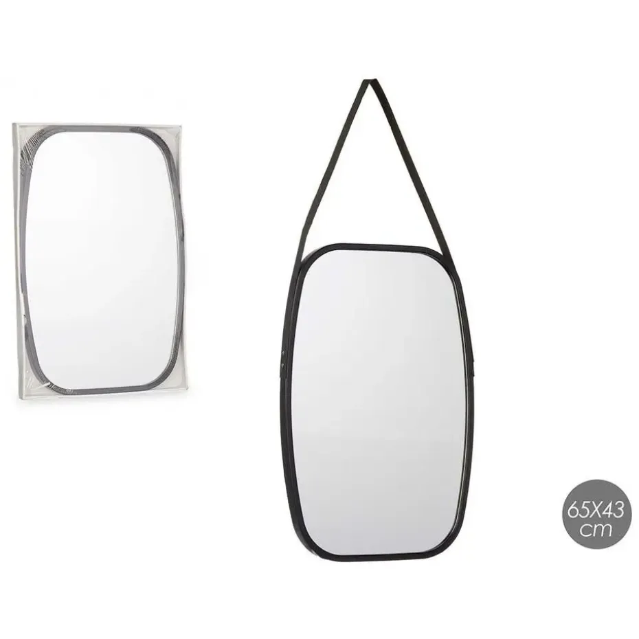 Giftdecor Wandspiegel aan koord - frame zwart - 43 x 65 cm