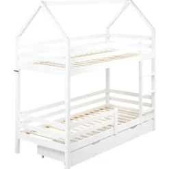 GIRGOLS - Stapelbed met opbergruimte - Wit - 90 x 200 cm - Dennenhout