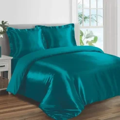 Glanzend Satijnen Dekbedovertrek Beauty Silk Aqua-1-persoons (140 x...