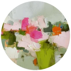 Glasschilderij Abstracte lente - Ø 70cm - Groen