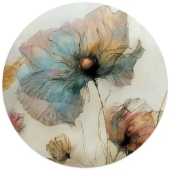 Glasschilderij Aquarel bloemen II - Ø 50cm - Blauw