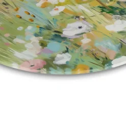 Glasschilderij Bloemenveld in Zomerlicht - Ø 70cm - Groen