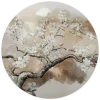 Glasschilderij Boom in bloei - Ø 50cm - Beige