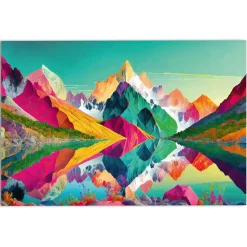Glasschilderij Bright Mountains - 78 x 116cm - Bont
