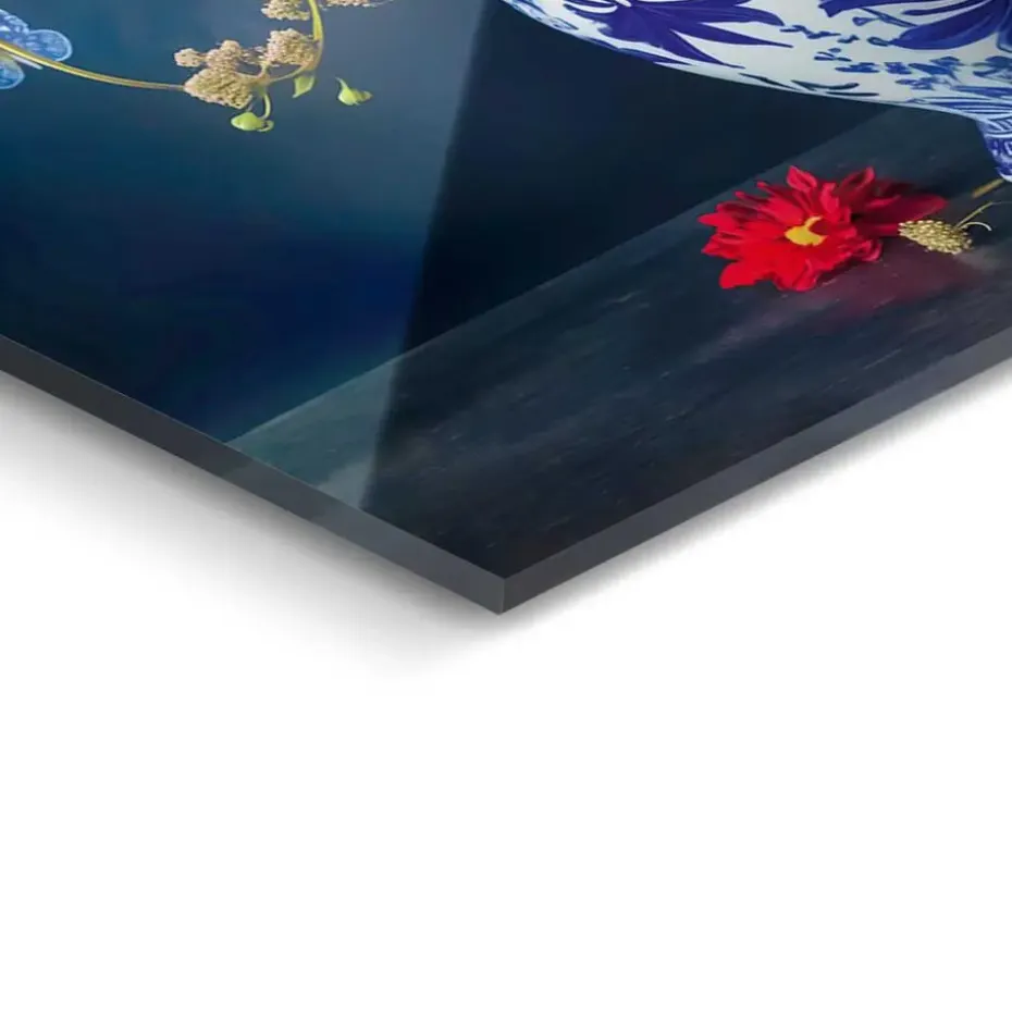 Glasschilderij Delfts Blauw bloemen - 116 x 78cm - Bont