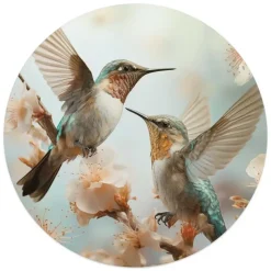 Glasschilderij Kolibri in de lente - Ø 50cm - Beige