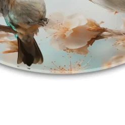 Glasschilderij Kolibri in de lente - Ø 50cm - Beige