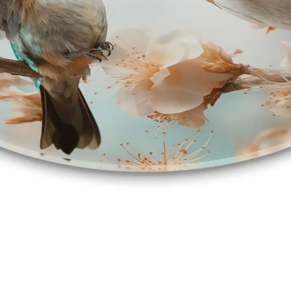 Glasschilderij Kolibri in de lente - Ø 50cm - Beige