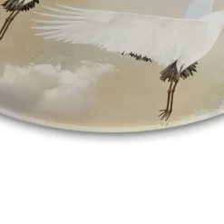 Glasschilderij Kraanvogels onder de maan - Ø 70cm - Beige